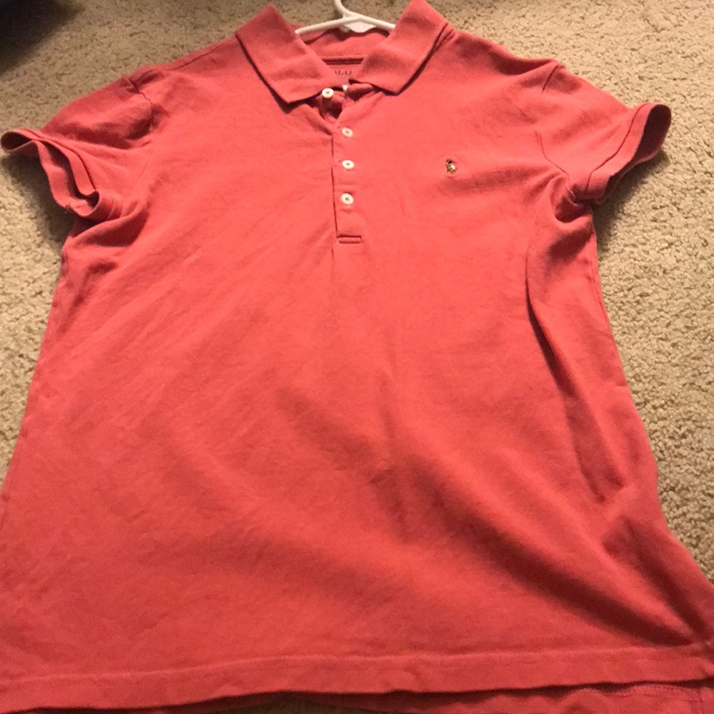 Girls coral color polo shirt size large